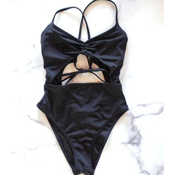 Victoria's Secret Swimsuit Womens XS Black One Piece Cutout Strappy Monokini - Picture 1 of 9